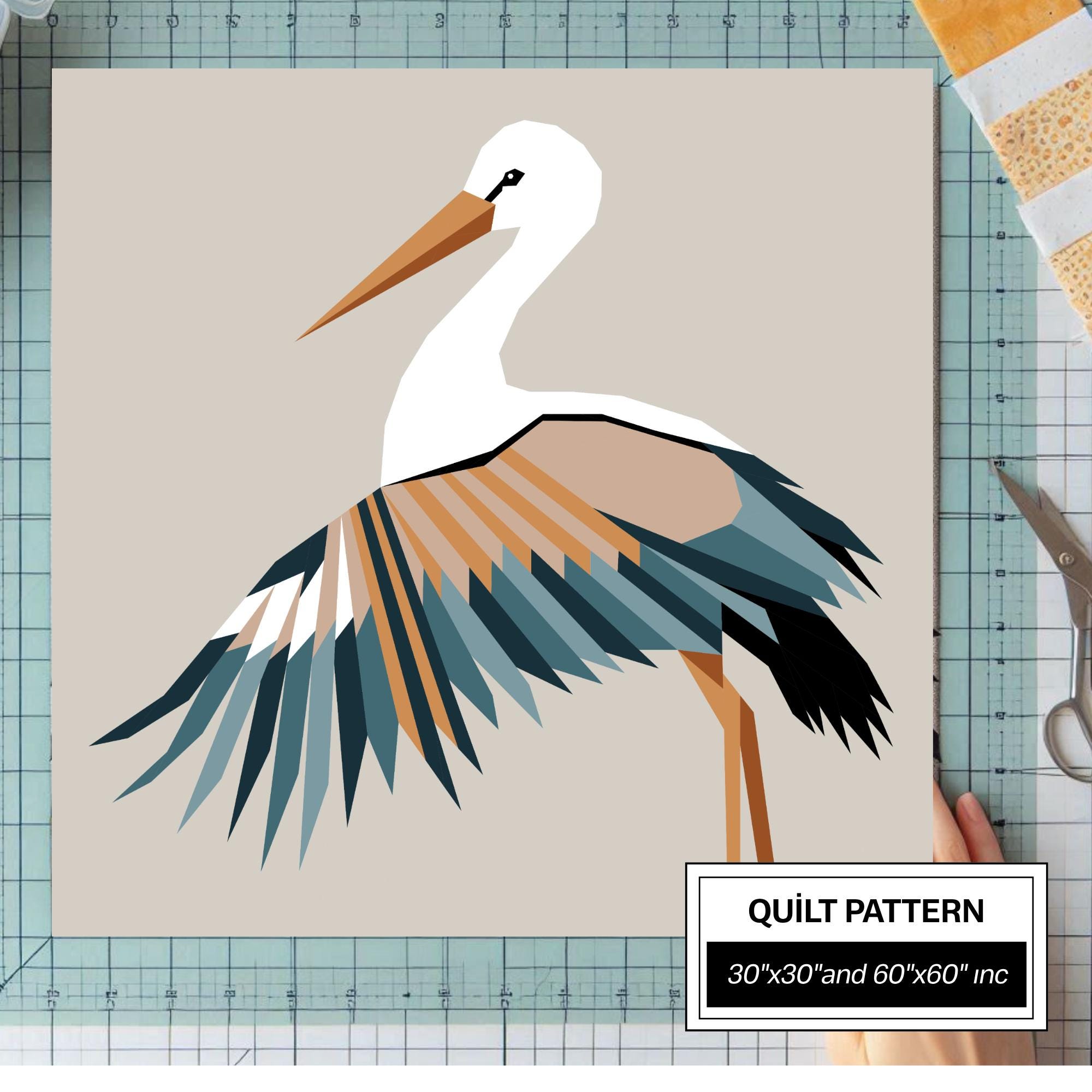 Stork FPP Quilt Pattern: Modern FPP • Animal Patchwork Quilt Block ...