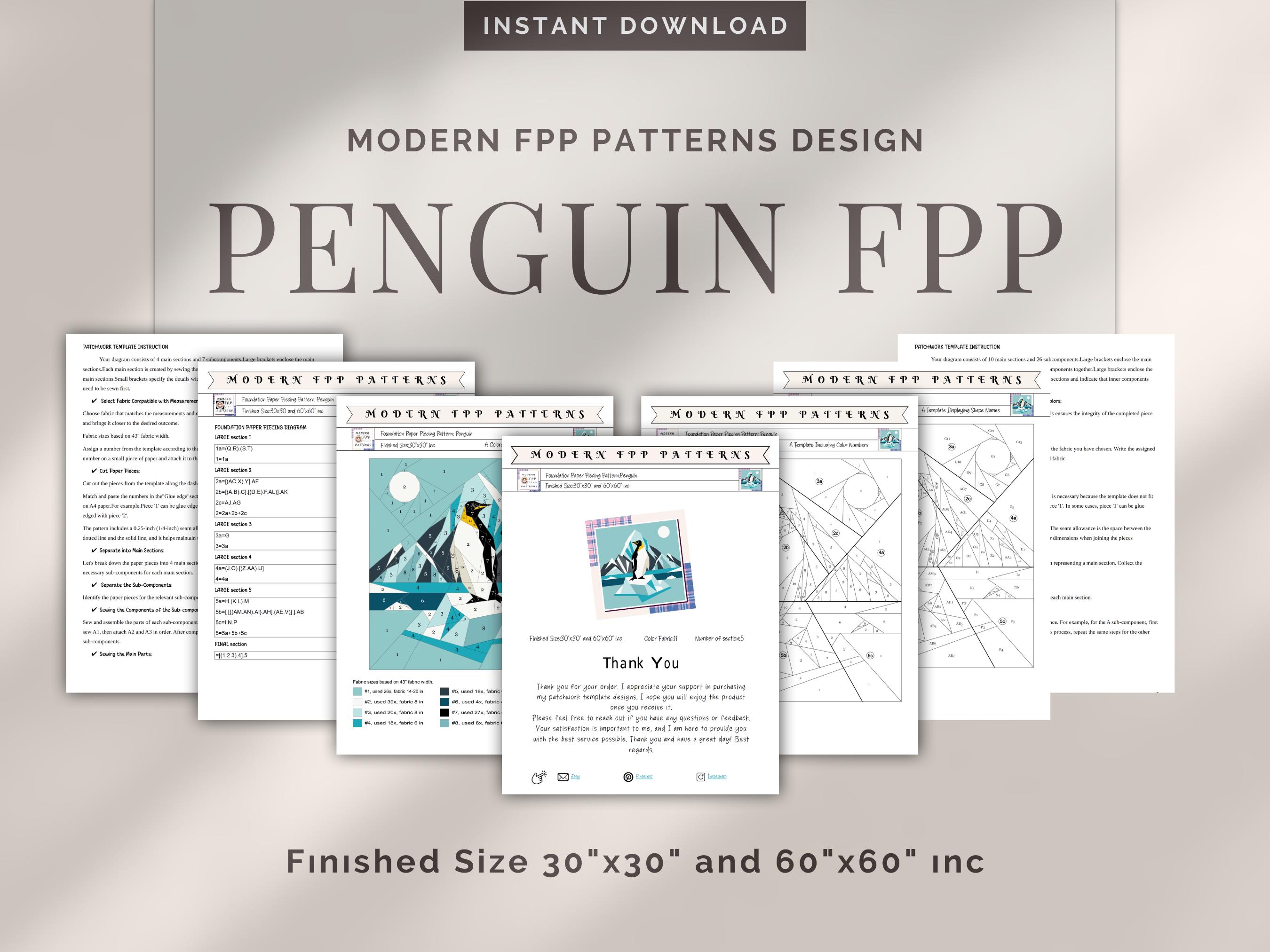 Fpp Patchwork Penguin Mountain FPP Quilt Pattern: Modern FPP • Animal Patchwork Quilt ...