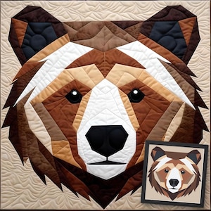 Modello di carta da ricamo Bear Foundation, modello di trapunta per orsi, modello di cucito patchwork per orsi, patchwork di animali, modello FPP