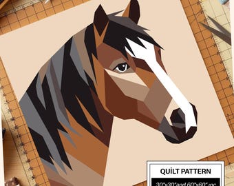 Modello per quilt FPP con cavalli: FPP moderno • Blocco per quilt patchwork con animali • FPP Vorlagen (30x30/60x60 pollici)