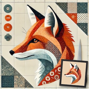 Fox FPP Quiltmönster: Modern FPP • Djurpatchwork Quiltblock • FPP Förlagen (30x30/60x60 tum)