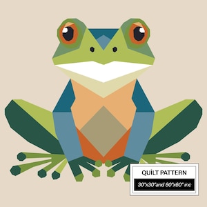 Frog FPP Quilt Pattern: Modern FPP • Animal Patchwork Quilt Block • FPP Vorlagen (30x30/60x60 inches)