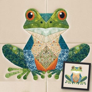 Modello di paper piecing a forma di rana, modello di quilt a forma di rana, modello di cucito patchwork per rana, patchwork di animali, modello FPP