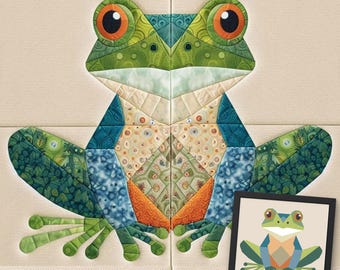 Frog Foundatıon Paper Pıecıng Pattern,Quılt pattern frog desıgn,Patchwork sewıng pattern for frog,Animal patchwork,FPP Pattern