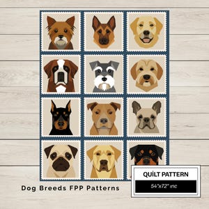 犬種FPPキルトパターン：初心者向け簡単キルトブロック • FPP Vorlagen • モダンFPP • 動物パッチワークキルトブロック