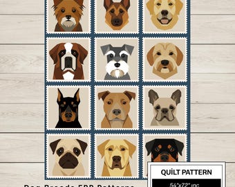 Modello per trapunta FPP con razze di cani: blocco per trapunta facile per principianti • FPP Vorlagen • FPP moderno • Blocco per trapunta patchwork con animali