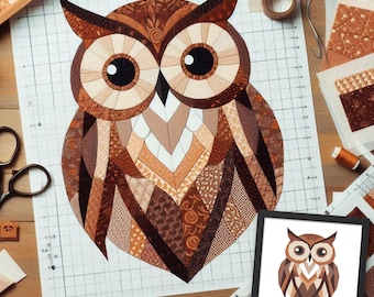 Owl FPP Quilt Pattern: Modern FPP • Animal Patchwork Quilt Block • FPP Vorlagen (30x35/60x65 inches)
