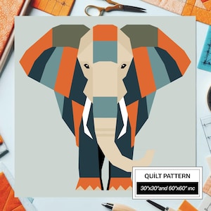 Modello per trapunta FPP elefante: FPP moderno • Blocco per trapunta patchwork animale • FPP Vorlagen (30x30/60x60 pollici)