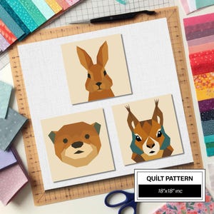 Otter Rabbit Squirrel Quilt Pattern FPP Quilt Pattern: Easy Beginner Quilt Block • FPP Vorlagen • Modern FPP • Animal Patchwork Quilt Block