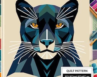 Modello trapunta Cougar FPP: FPP moderno • Blocco trapunta patchwork animali • FPP Vorlagen (30x30/60x60 pollici)