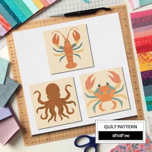 Lobster Crab Octopus Quilt Pattern FPP Quilt Pattern: Easy Beginner Quilt Block • FPP Vorlagen • Modern FPP • Animal Patchwork Quilt Block