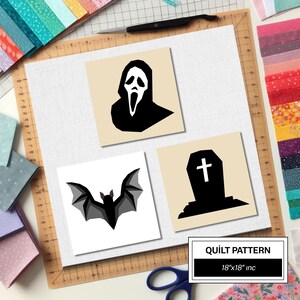 Halloween Grabstein Maske Fledermaus FPP Quilt Anleitung: Moderne FPP • Einfacher Anfänger Quilt Block • FPP Vorlagen