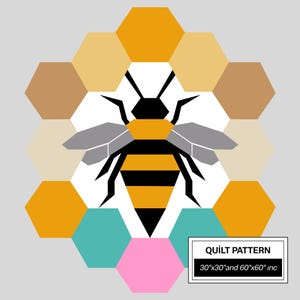 Bee FPP Quilt Pattern: Modern FPP • Animal Patchwork Quilt Block • FPP Vorlagen (30x30/60x60 inches)
