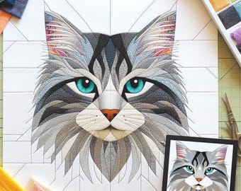 Cat Foundatıon Paper Pıecıng Pattern,Quılt pattern cat desıgn,Patchwork sewıng pattern for cat,Animal patchwork,FPP Pattern
