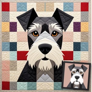 Schnauzer Foundation Paper Pıcıng Pattern, modello trapunta Schnauzer dog design, modello patchwork cucito per Schnauzer, patchwork animali