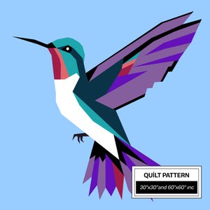 Hummingbird FPP Quilt Pattern: Modern FPP • Animal Patchwork Quilt Block • FPP Vorlagen (30x30/60x60 inches)
