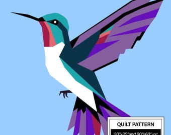 Modello per trapunta FPP Hummingbird: FPP moderno • Blocco per trapunta patchwork con animali • FPP Vorlagen (30x30/60x60 pollici)