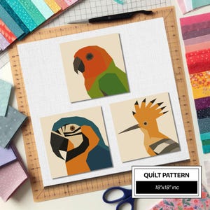 Hoopoe Lovebird Macaw Bird FPP Quilt Pattern: Easy Beginner Quilt Block • FPP Vorlagen • Modern FPP • Animal Patchwork Quilt Block