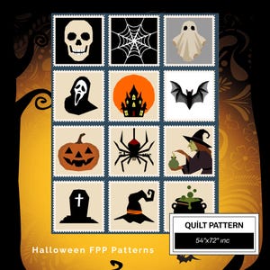 Wzór kołdry FPP na Halloween: Łatwy blok kołdry dla początkujących • Nowoczesny FPP • Straszny blok kołdry patchworkowej