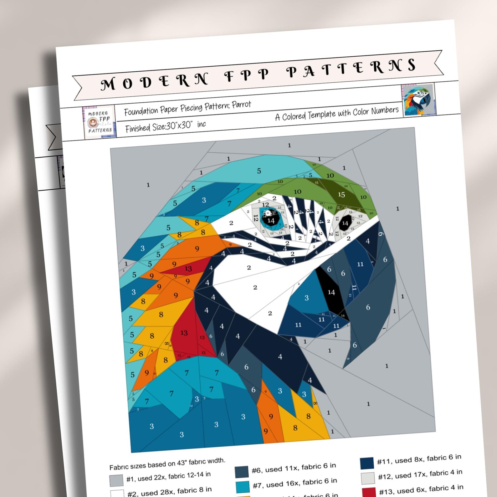 Fpp Patchwork Parrot FPP Quilt Pattern: Modern FPP • Animal Patchwork Quilt Block ...