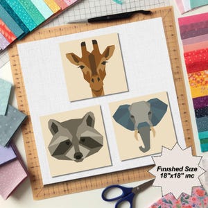 Giraffe Elephant Raccoon Quilt Pattern: FPP Patchwork (PDF Download)