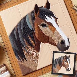 Pferde-Patchwork-Quiltmuster: Modernes Patchwork • Tier-Patchwork-Quiltblock • Patchwork-Vorlagen (30x30/60x60 Zoll)