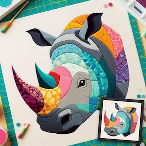 Rhinoceros FPP Quilt Pattern: Modern FPP • Animal Patchwork Quilt Block • FPP Vorlagen (30x30/60x60 inches)