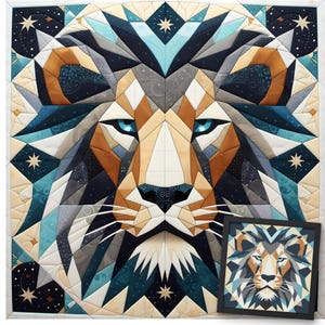 Lion FPP Quilt Pattern: Modern FPP • Animal Patchwork Quilt Block • FPP Vorlagen (30x30/60x60 inches)