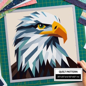 Padrão de colcha FPP Águia-careca: FPP moderno • Bloco de colcha patchwork animal • Modelos FPP (30x30/60x60 polegadas)