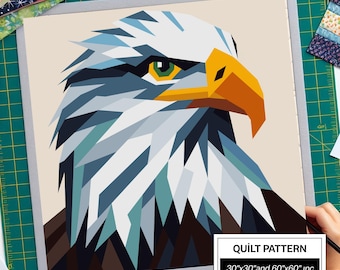 Modello per quilt Bald Eagle FPP: FPP moderno • Blocco per quilt patchwork con animali • FPP Vorlagen (30x30/60x60 pollici)