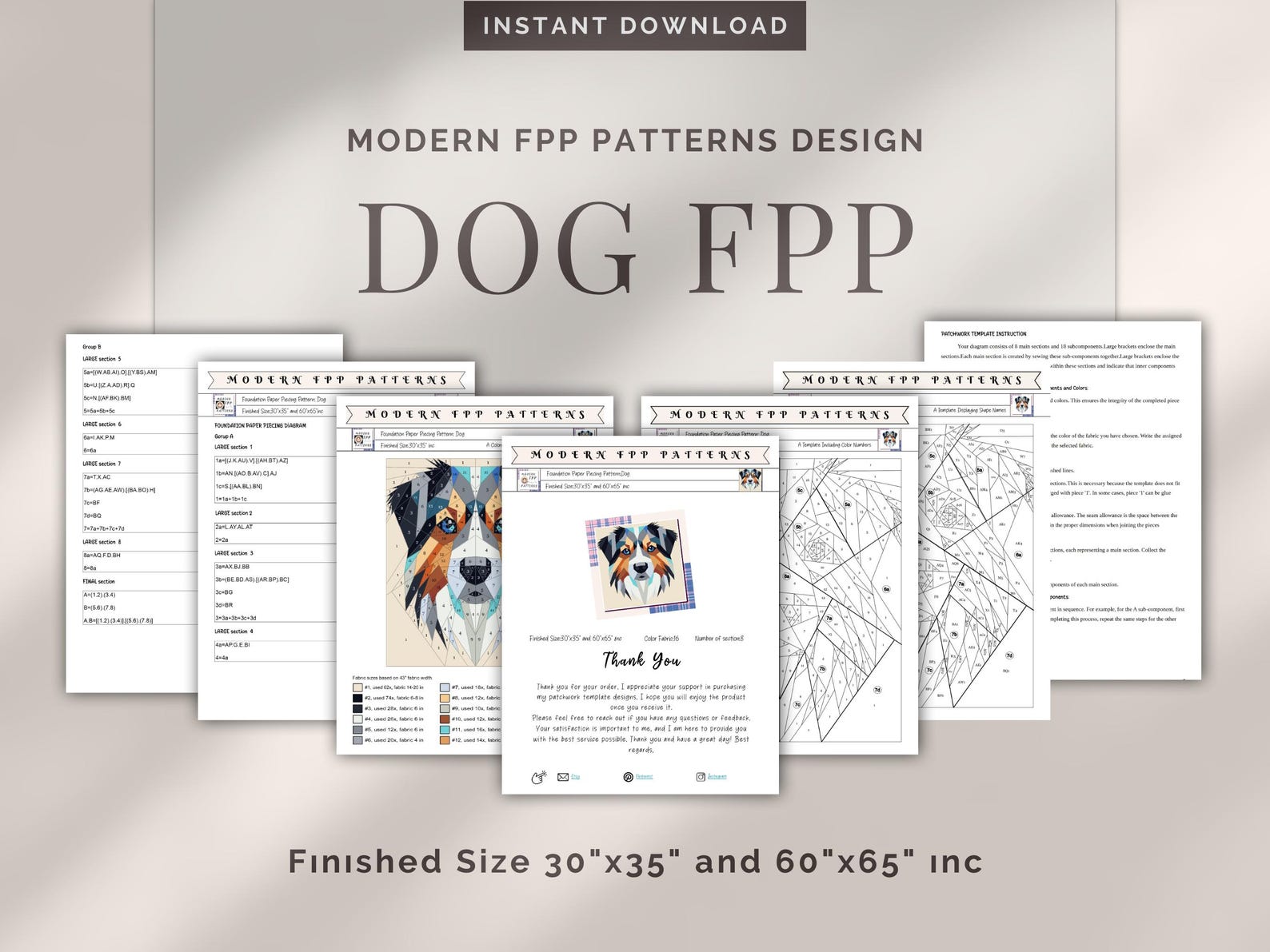Dog FPP Quilt Pattern: Modern FPP • Animal Patchwork Quilt Block • FPP ...