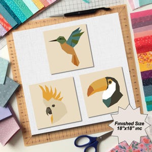 Toucan, Hummingbird, Cockatoo Bird Quilt Pattern: FPP Patchwork (PDF Download)