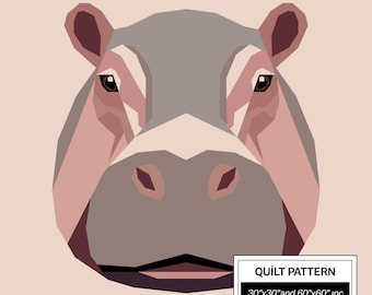 Hippopotamus FPP Quilt Pattern: Modern FPP • Animal Patchwork Quilt Block • FPP Vorlagen (30x30/60x60 inches)