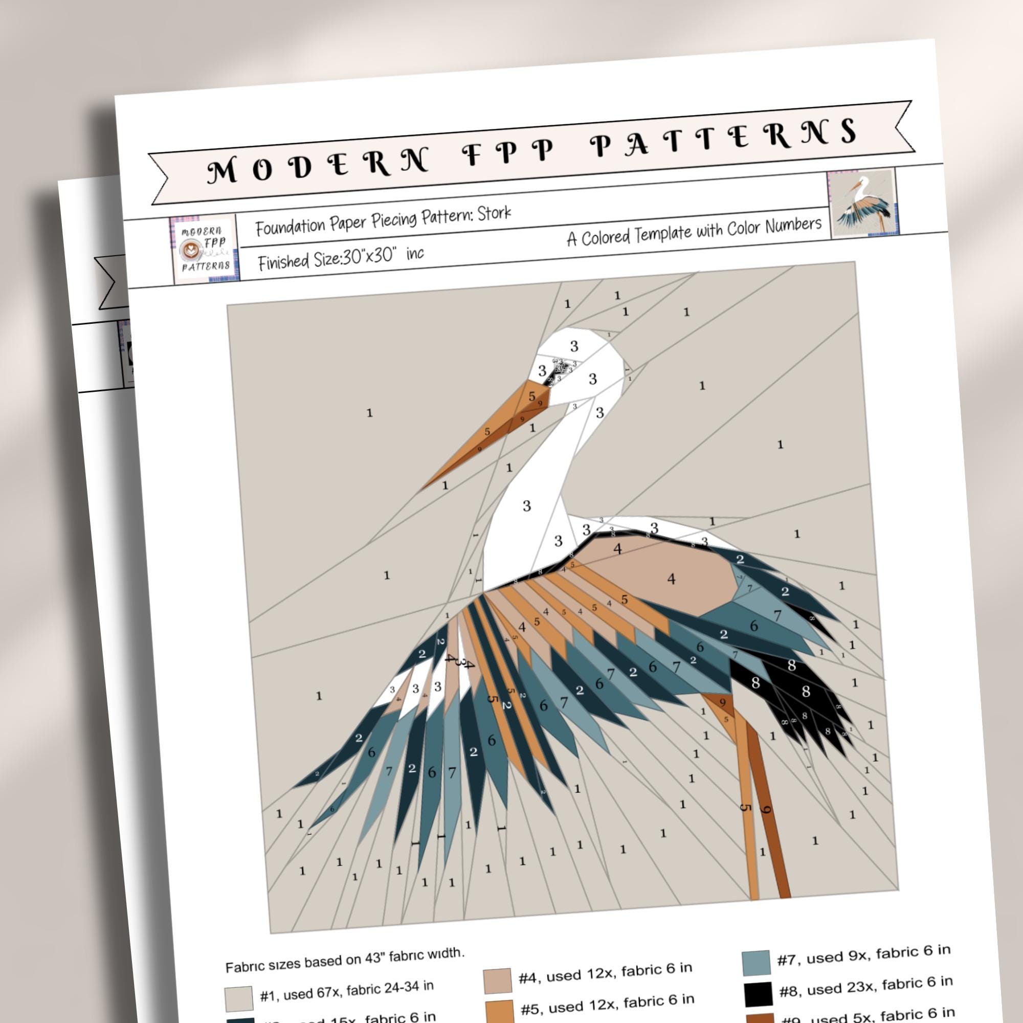 Stork FPP Quilt Pattern: Modern FPP • Animal Patchwork Quilt Block ...