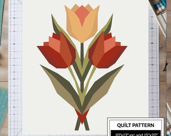 Tulip FPP Quilt Pattern (10x13/15x20 inches): Modern FPP  • Flower Patchwork Quilt Block