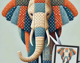 Elephant FPP Quilt Pattern (30x30/60x60 inc): Modern FPP • Animal Patchwork Quilt