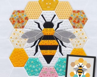 Bee FPP Quilt Pattern: Modern FPP • Animal Patchwork Quilt Block • FPP Vorlagen (30x30/60x60 inches)