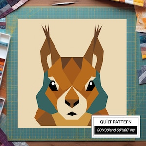 Squirrel FPP Quilt Pattern: Modern FPP • Animal Patchwork Quilt Block • FPP Vorlagen (30x30/60x60 inches)