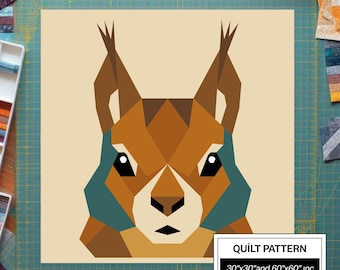 Squirrel FPP Quilt Pattern: Modern FPP • Animal Patchwork Quilt Block • FPP Vorlagen (30x30/60x60 inches)