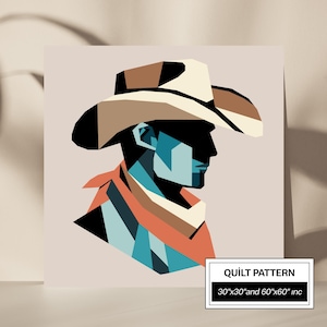 Cowboy FPP Quilt Pattern: Modern FPP • Character Patchwork Quilt Block • FPP Vorlagen (30x30/60x60 inches)