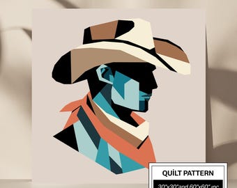 Patrón de colcha Cowboy FPP: FPP moderno • Bloque de colcha de patchwork de personajes • Plantillas FPP (30x30/60x60 pulgadas)