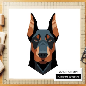Doberman FPP Quilt Pattern: Modern FPP • Animal Patchwork Quilt Block • FPP Vorlagen (30x35/60x65 inches)