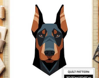 Doberman FPP Quilt Pattern: Modern FPP • Animal Patchwork Quilt Block • FPP Vorlagen (30x35/60x65 inches)