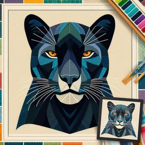 Cougar FPP Quilt Pattern: Modern FPP • Animal Patchwork Quilt Block • FPP Vorlagen (30x30/60x60 inches)