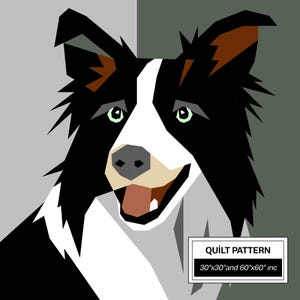 Border Collie FPP Quilt Pattern: Modern FPP • Animal Patchwork Quilt Block • FPP Vorlagen (30x30/60x60 inches)