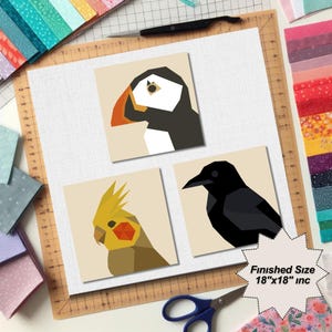 Crow, Puffin, Cockatiel Bird Quilt Pattern: FPP Patchwork (PDF Download)