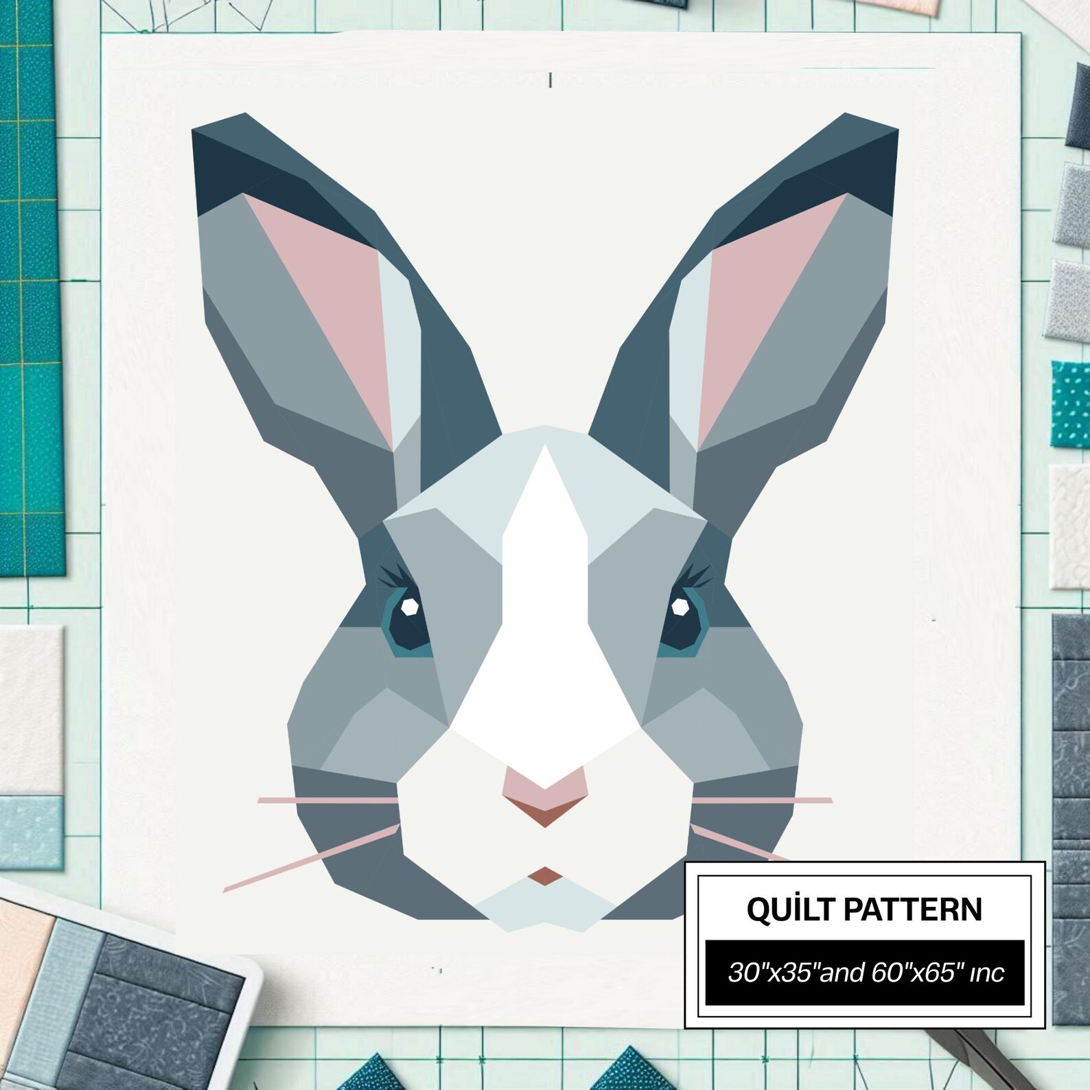 Fpp Patchwork Rabbit FPP Quilt Pattern: Modern FPP • Animal Patchwork Quilt Block ...
