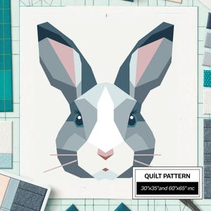 FPP-quiltpatroon konijn: moderne FPP • Quiltblok met dierenpatchwork • FPP-vorlagen (30 x 35/60 x 65 inch)