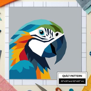 Parrot FPP Quilt Pattern: Modern FPP • Animal Patchwork Quilt Block • FPP Vorlagen (30x30/60x60 inches)