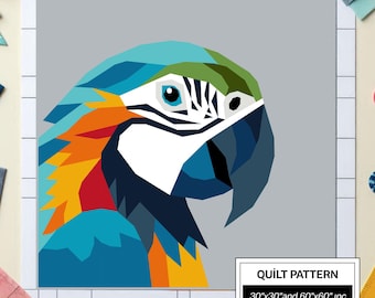 Patrón de colcha FPP de loro: FPP moderno • Bloque de colcha de patchwork animal • Plantillas FPP (30x30/60x60 pulgadas)